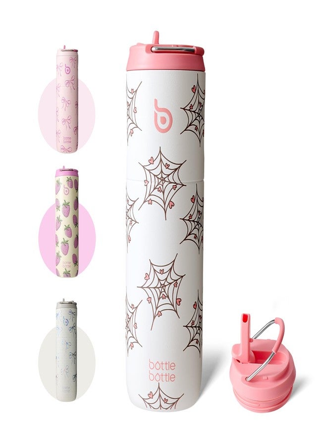 bottle bottle زجاجة ماء معزولة سعة 24 أونصة مع غطاء مزود بماصة ومقبض، مناسبة للرياضة والسفر والنادي الرياضي، مصنوعة من الفولاذ المقاوم للصدأ، بجدار مزدوج معزول بتفريغ الهواء، مانعة للتسرب وخالية من مادة BPA (كيوبيد ويب). - Image 1