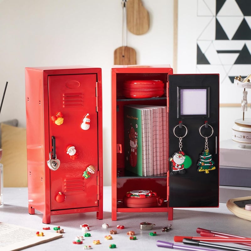 Vercraft 2 Pcs Mini Locker with Lock and 2 Keys 10.8 Inch Miniature Small Storage Locker Real Littles Cute for Back to School Desktop Bedroom Home Office Suppiles (Red) - Image 5