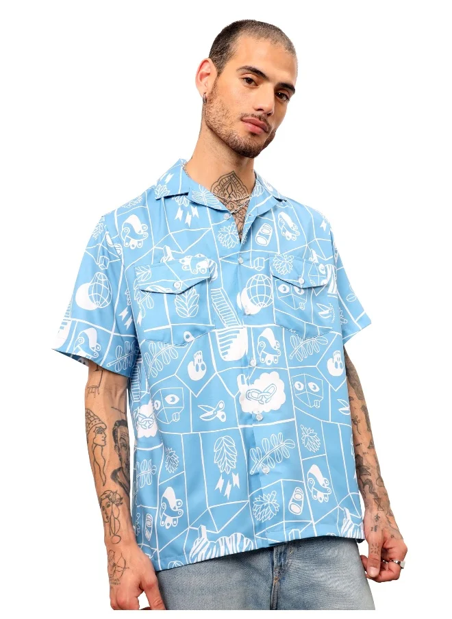 Beyoung Half Sleeve Doodle Hawaiian Shirt for Men Multicolour