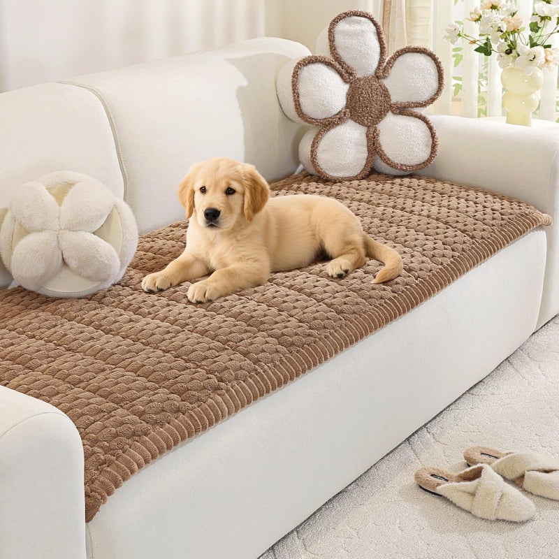 Royhom Couch Cover for Dogs Washable, Fuzzy Pet Couch Covers for 2 Cushion Sofa, Thick Soft Couch Protector Pet Friendly, Dog Mat for Couches and Sofas (Brown, 27.6 x 59 Inch) - Image 1