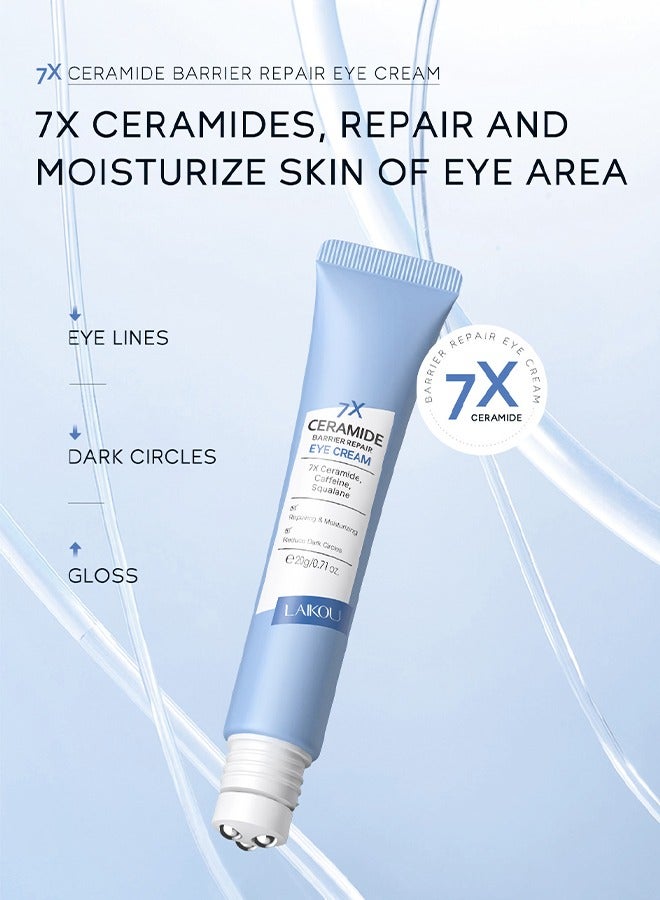Laikou Ceramide Barrier Repair Eye Cream with Roller 20g, Hydrating Anti Aging, Eye Wrinkle Cream with Massage Head, Dark Circle Eye Cream for Women and Men, Eye Moisturizer for All Skin Type  - Image 2