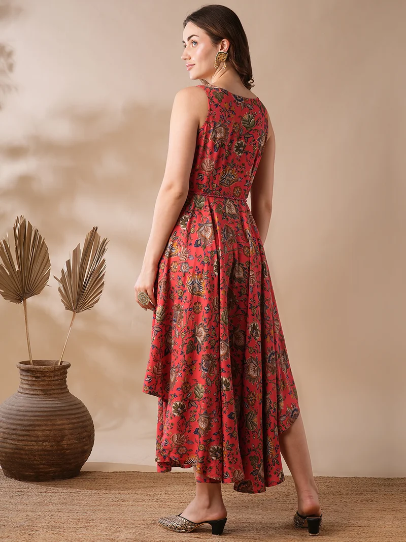 جلو باص فساتين نسائية ماكسي مطرزة بياقة غير متماثلة بأسلوب عرقي