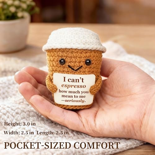 Krinisou Coffee Lover Gift for Women Men, Cute Brithday Gifts for Boyfriend Girlfriend, Romantic Anniversary I Love You Gift for Him Her Couple, Positive Espresso Handmade Crochet - Image 4