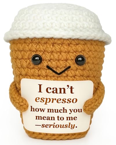 Krinisou Coffee Lover Gift for Women Men, Cute Brithday Gifts for Boyfriend Girlfriend, Romantic Anniversary I Love You Gift for Him Her Couple, Positive Espresso Handmade Crochet - Image 1