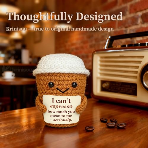 Krinisou Coffee Lover Gift for Women Men, Cute Brithday Gifts for Boyfriend Girlfriend, Romantic Anniversary I Love You Gift for Him Her Couple, Positive Espresso Handmade Crochet - Image 2