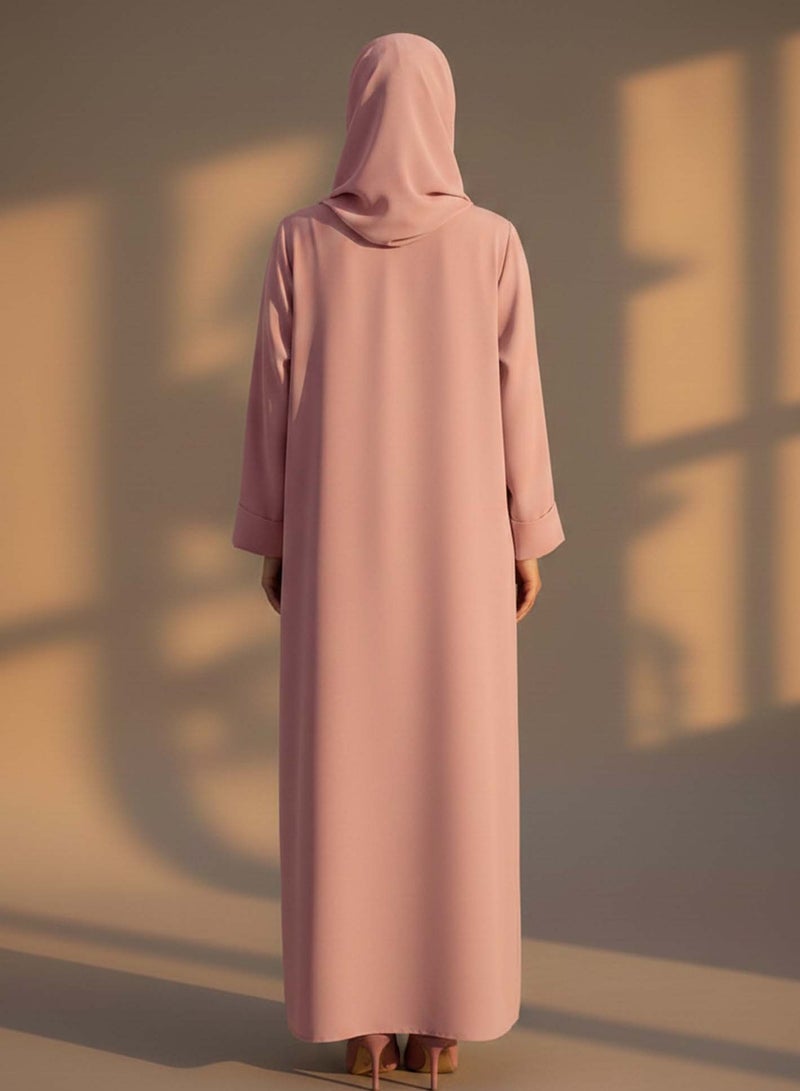 Moistreet Pink Korean Nida Abaya with Matching Headscarf & Knot Button Detail - Image 4