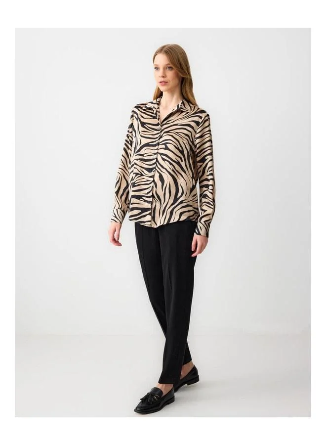 Jimmy Key Black Straight-Cut High-Waist Regular-Leg Woven Fabric Pants.
