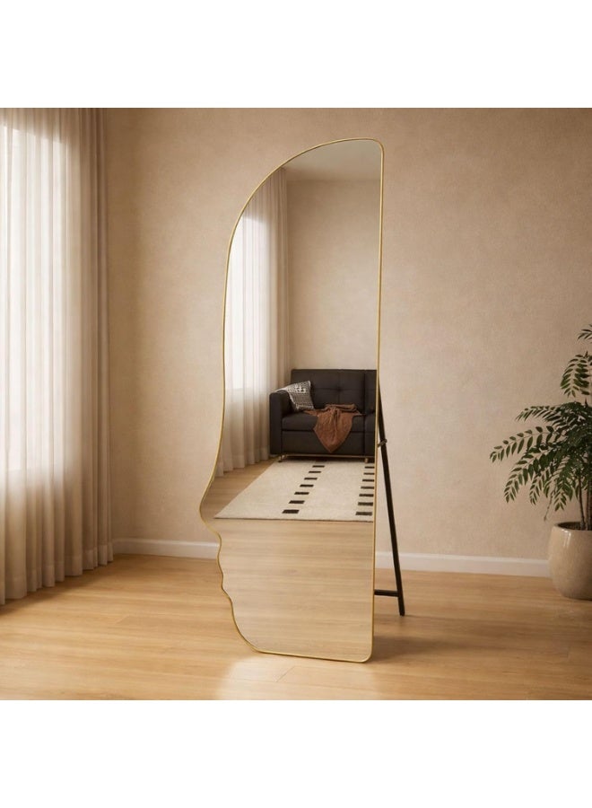 Decorhills Face-Shaped Full-Length Mirror (160x60 cm), Floor-Standing & Wall-Mounted Mirror with Foldable Metal Stand, Hanging Clip, Modern Frame for Bedroom & Living Room (Gold) - Image 2