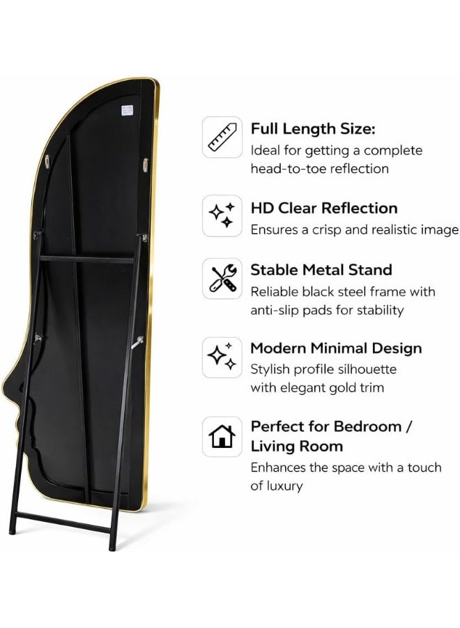 Decorhills Face-Shaped Full-Length Mirror (160x60 cm), Floor-Standing & Wall-Mounted Mirror with Foldable Metal Stand, Hanging Clip, Modern Frame for Bedroom & Living Room (Gold) - Image 5