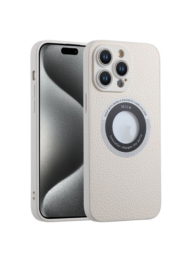 Case Cover For iPhone 15 Pro Max Litchi Texture MagSafe TPU Full Coverage Shockproof Phone Case White