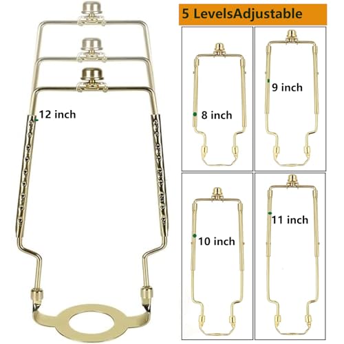 ALUCSET 8 9 10 11 12 inch Lamp Shade Harp Holder, ALUCSET Adjustable Lamp Harp Kit, Fit Both Standard Lamp Rod and E14 E26 E27 Light Base UNO Fitter Adapter Converter Finial Set, Lampshade Bracket - Image 3
