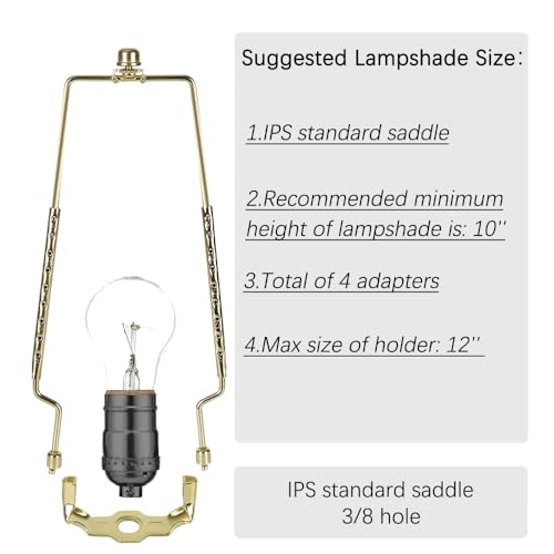 ALUCSET 8 9 10 11 12 inch Lamp Shade Harp Holder, ALUCSET Adjustable Lamp Harp Kit, Fit Both Standard Lamp Rod and E14 E26 E27 Light Base UNO Fitter Adapter Converter Finial Set, Lampshade Bracket - Image 4