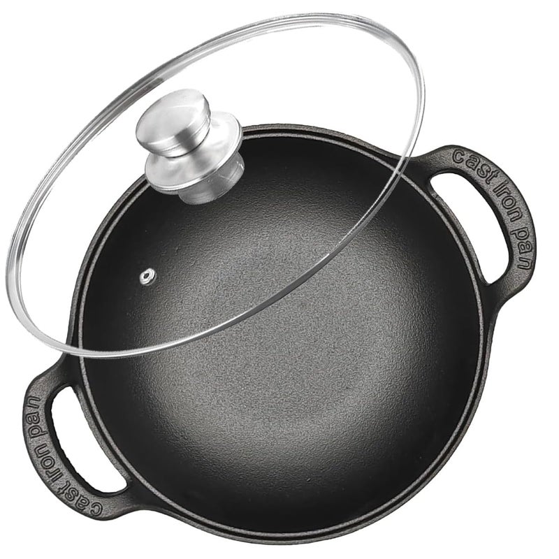 Firequasar Cast Iron Wok with Dual Handle, Wok with Lid 9 inch - Image 1