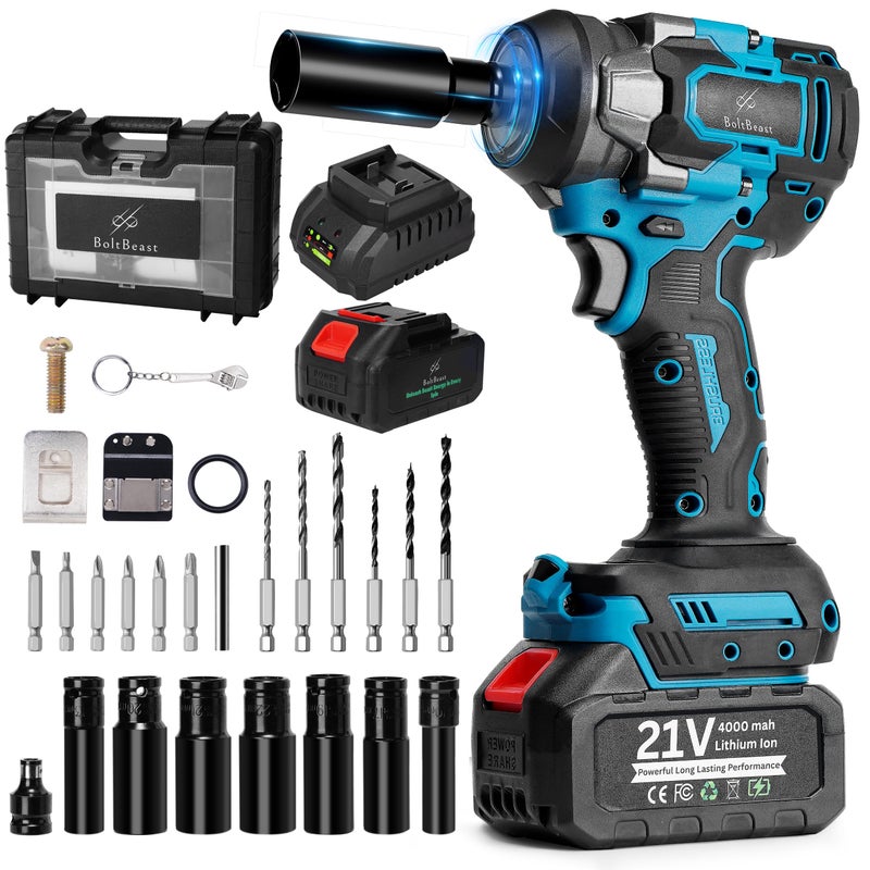 BoltBeast 500 N.m Brushless Impact Wrench with Small Wrench, Waist Hook, 7 Sockets, 6 Scredrivers and 6 Drill Bits 3500 RPM Heavy Duty Impact Drill for Cars, RV, Truck,Home Furniture and DIY Projects - Image 1