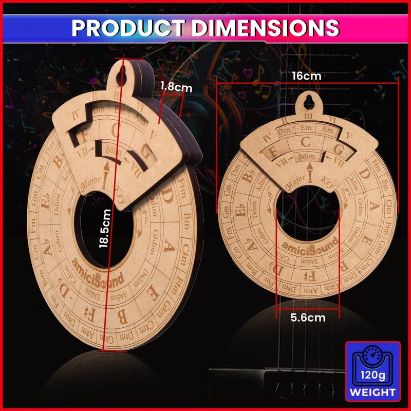 AmiciSound Circle of Fifth Wheel with Rotating Related Chords Window, Music Theory Reference, Wooden Melody Tool for Songwriter Musician, Precious Gift for Music Lovers of any Age - Image 5