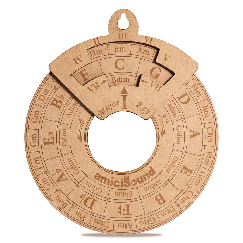 AmiciSound Circle of Fifth Wheel with Rotating Related Chords Window, Music Theory Reference, Wooden Melody Tool for Songwriter Musician, Precious Gift for Music Lovers of any Age - Image 1