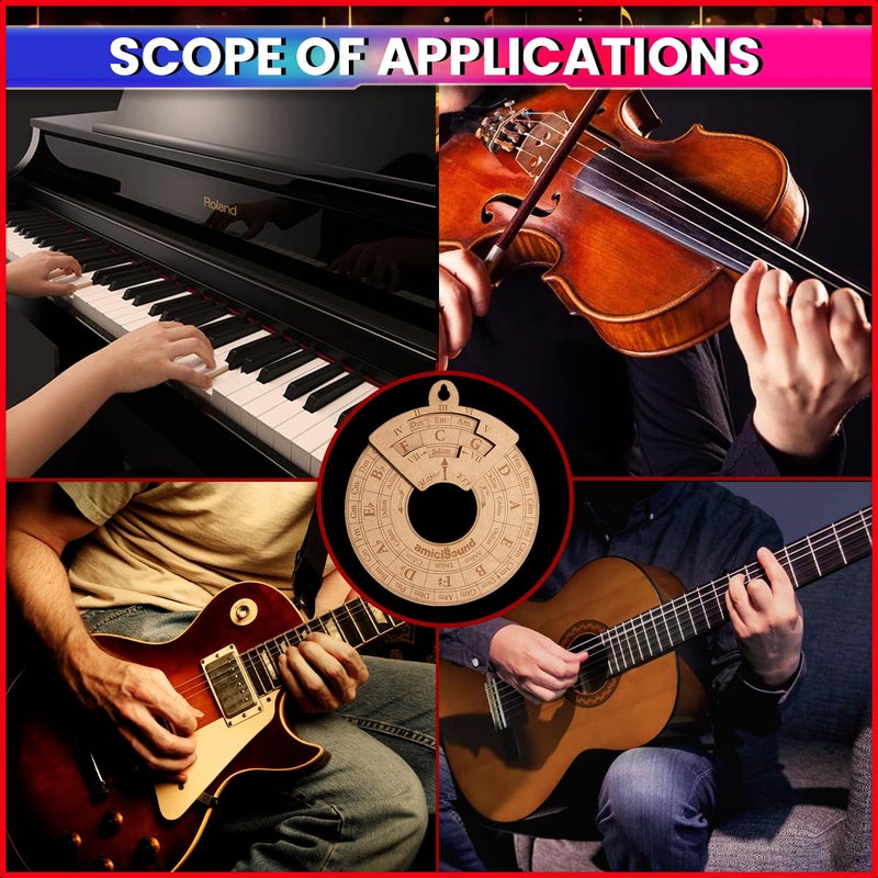 AmiciSound Circle of Fifth Wheel with Rotating Related Chords Window, Music Theory Reference, Wooden Melody Tool for Songwriter Musician, Precious Gift for Music Lovers of any Age - Image 2