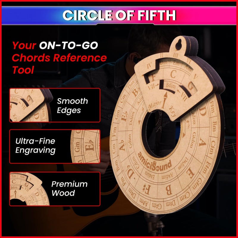 AmiciSound Circle of Fifth Wheel with Rotating Related Chords Window, Music Theory Reference, Wooden Melody Tool for Songwriter Musician, Precious Gift for Music Lovers of any Age - Image 3