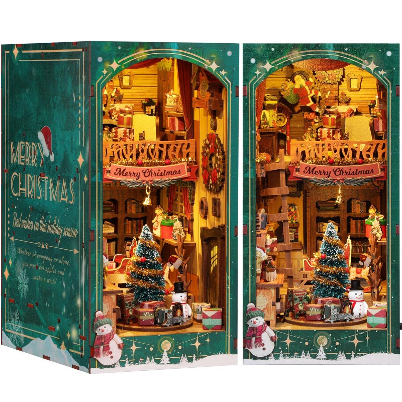 RONSTONE DIY Book Nook Kit Miniature Christmas Dollhouse Kit 3D Wooden Puzzles Booknook with LED Light Model Craft Kits for Adults Bookshelf Insert Decor Birthday Gifts - Image 3