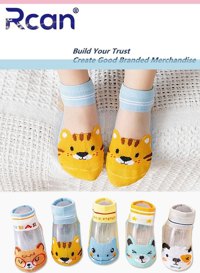Rcan 5 Pairs Cartoon Printed Thin Mesh Breathable Stretch Short Floor Cotton Socks Set for Baby Unisex - Image 1