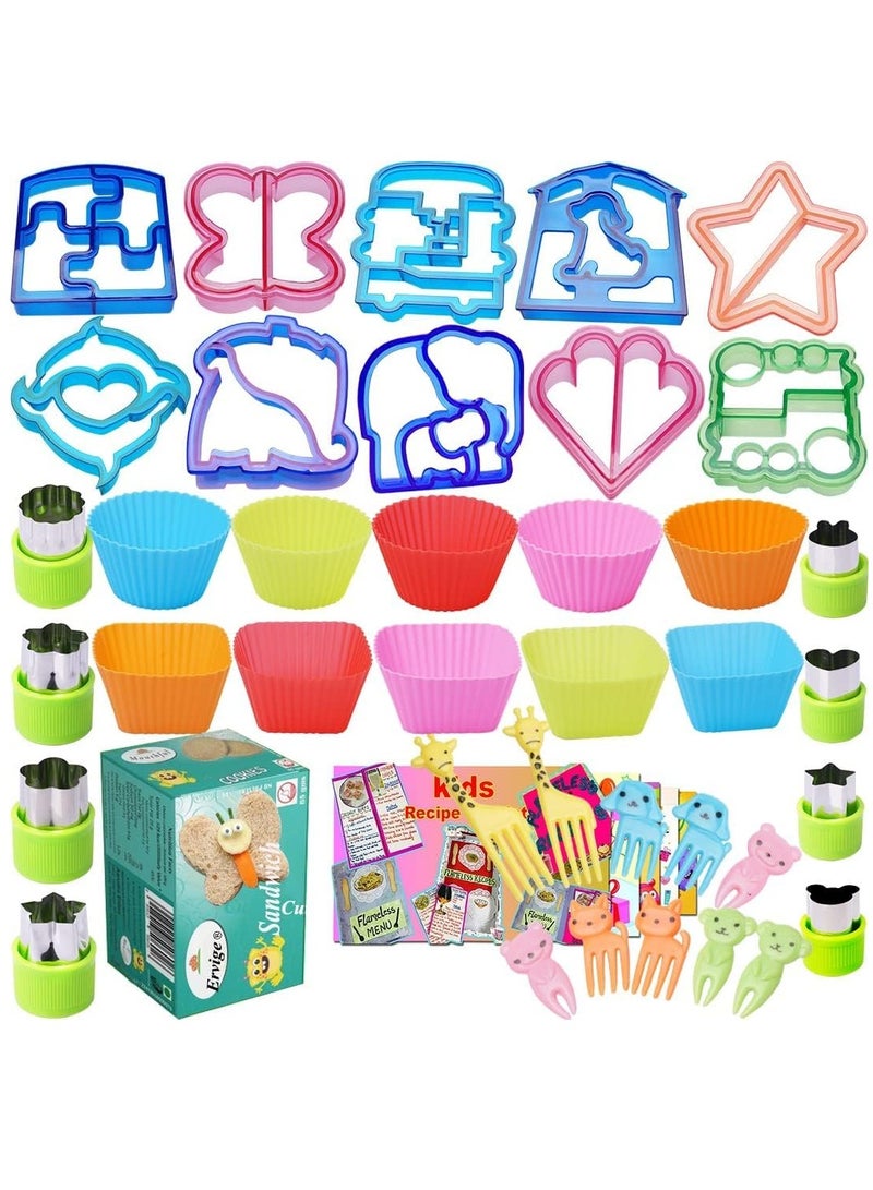 KASTWAVE Sandwich Cutter and Sealer, 38PCS Sandwich Cutters for Kids, Sandwich Cutter Great For Toddler Lunch Box and Containers,includes Fruit and Vegetable cookie cutters, Food Pick forks  - Image 1