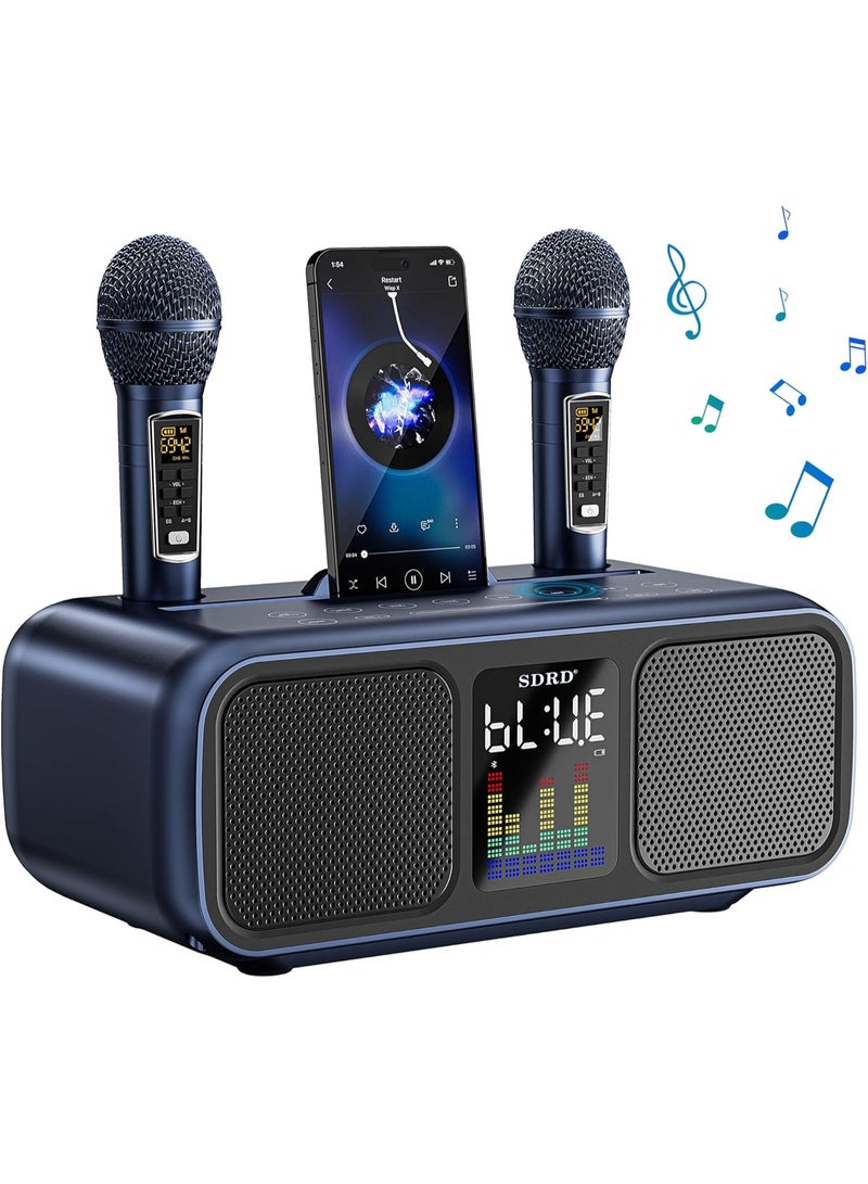 سدرد جهاز كاريوكي محمول مزود بميكروفونين لاسلكيين، وشاشة LED، وسماعة بلوتوث. يدعم منافذ AUX/USB/Type C/بطاقة TF. مثالي للاستخدام المنزلي، والحفلات، والأنشطة الخارجية. مناسب للأطفال والكبار. - Image 1