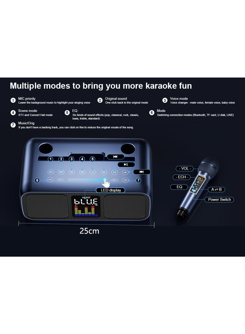سدرد جهاز كاريوكي محمول مزود بميكروفونين لاسلكيين، وشاشة LED، وسماعة بلوتوث. يدعم منافذ AUX/USB/Type C/بطاقة TF. مثالي للاستخدام المنزلي، والحفلات، والأنشطة الخارجية. مناسب للأطفال والكبار. - Image 2