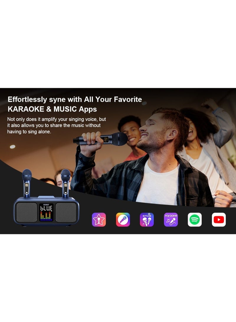 سدرد جهاز كاريوكي محمول مزود بميكروفونين لاسلكيين، وشاشة LED، وسماعة بلوتوث. يدعم منافذ AUX/USB/Type C/بطاقة TF. مثالي للاستخدام المنزلي، والحفلات، والأنشطة الخارجية. مناسب للأطفال والكبار. - Image 3