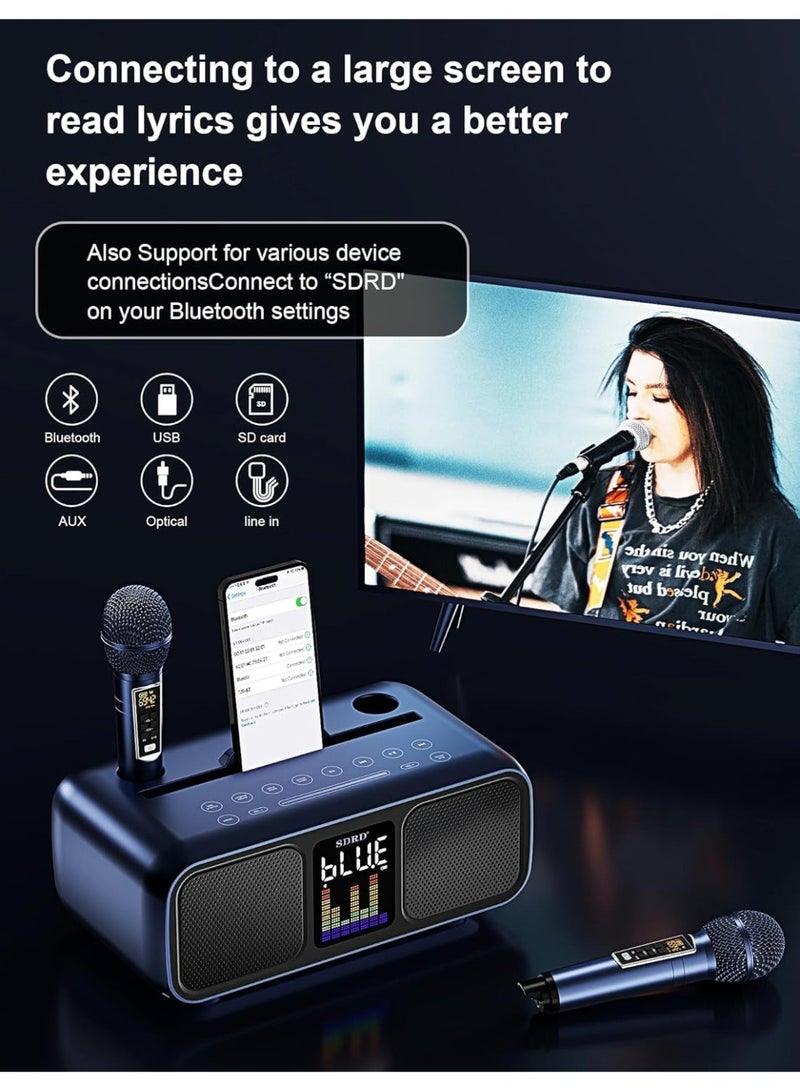 سدرد جهاز كاريوكي محمول مزود بميكروفونين لاسلكيين، وشاشة LED، وسماعة بلوتوث. يدعم منافذ AUX/USB/Type C/بطاقة TF. مثالي للاستخدام المنزلي، والحفلات، والأنشطة الخارجية. مناسب للأطفال والكبار. - Image 4