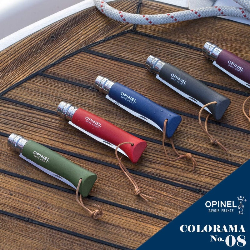 Opinel Colorama Series No. 8 - Stainless Steel Everyday Carry Folding Pocket Knife with Leather Strap, Painted Hornbeam Handles - Image 5