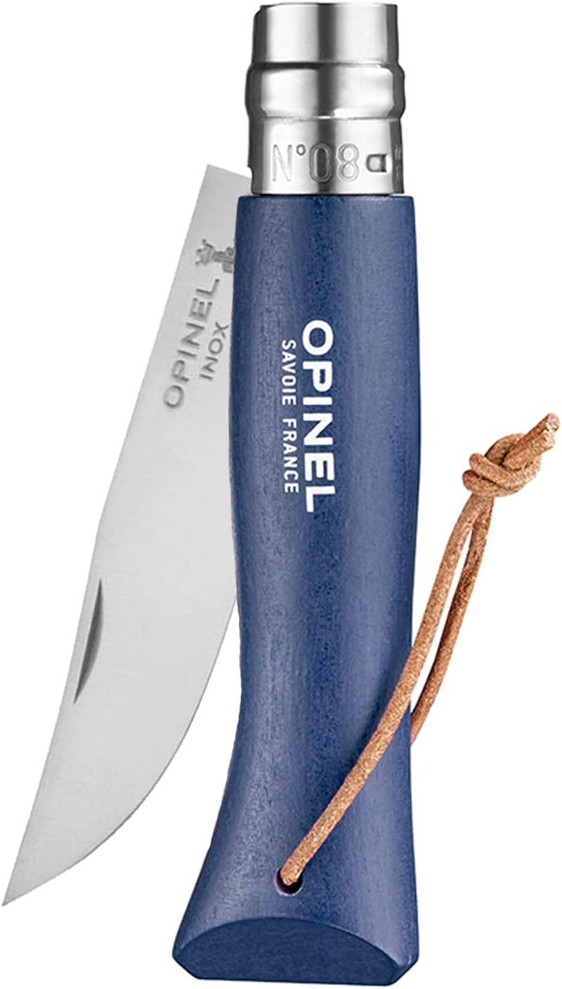 Opinel Colorama Series No. 8 - Stainless Steel Everyday Carry Folding Pocket Knife with Leather Strap, Painted Hornbeam Handles - Image 3