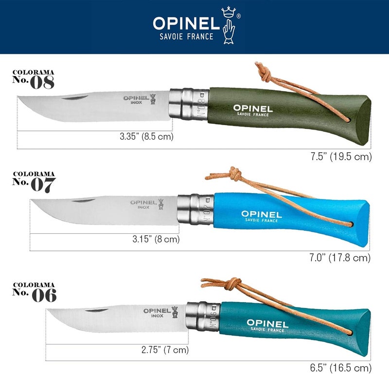 Opinel Colorama Series No. 8 - Stainless Steel Everyday Carry Folding Pocket Knife with Leather Strap, Painted Hornbeam Handles - Image 4