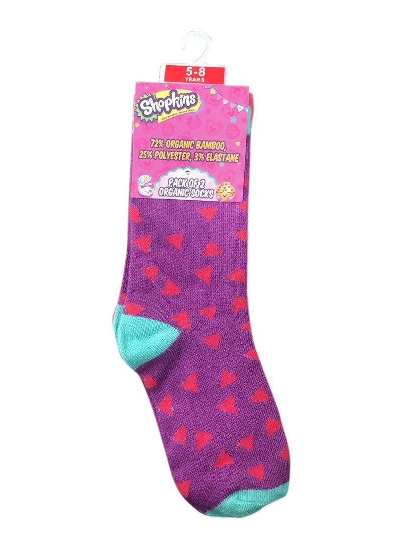 Shopkins Shopkins Bamboo Cotton Sock - Printed (Pack Of 2) - Lavender/Pink 5-8Y  - Image 1