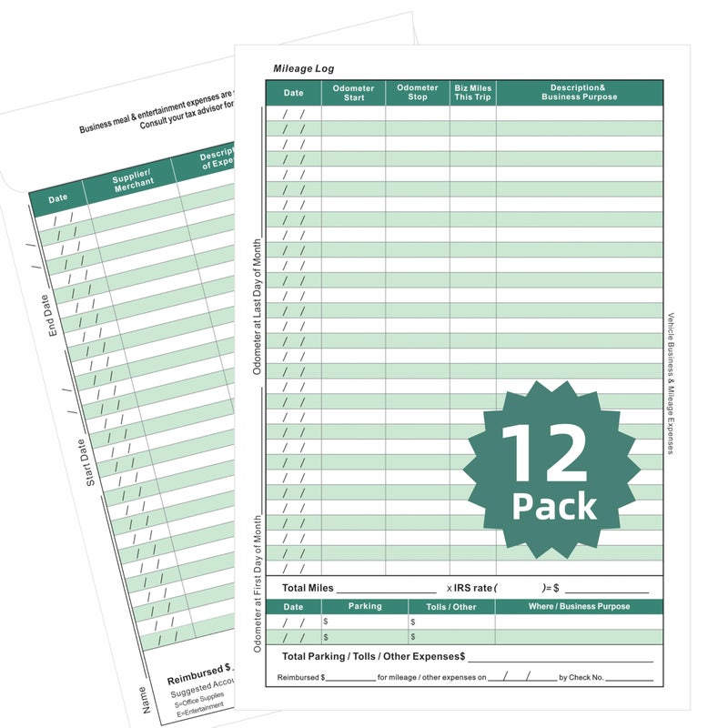 YvnShine Receipt Organizer Envelopes, 6.5x9.5 Inches, 12-Pack, Green, All-in-One Expense Tracker with Ledger & Mileage Log for Business Receipts Storage - Image 1