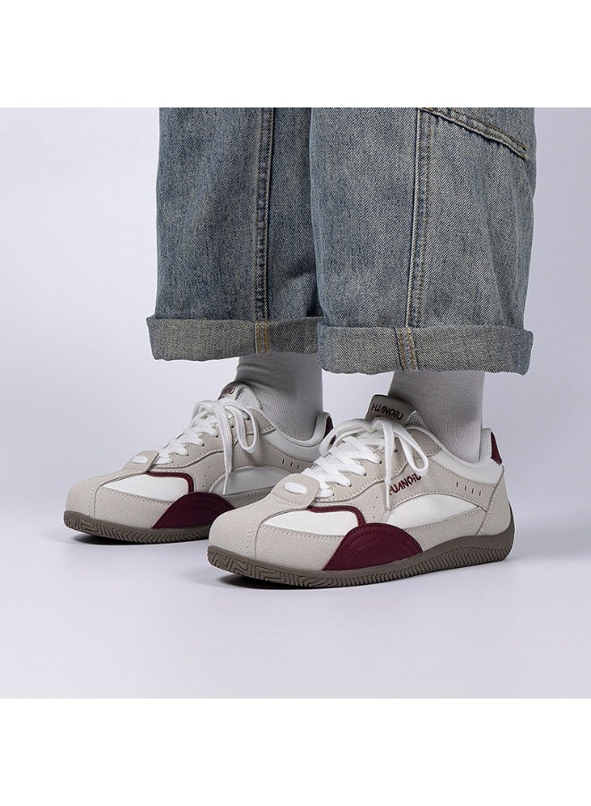 HUANQIU 2025 S/S New Arrival Retro Sneakers Unisex Beige & Burgundy Casual Daily Trainers - Image 3