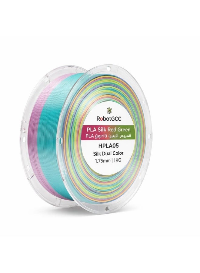 robotgcc PLA Silk Red Green Gradient 3D Printer Filament 1.75mm Dual Color Silk PLA Printing Material Smooth Color Transition Glossy Finish Low Warping FDM Filament for Artistic Models Decorative Sculptures Creative Design and Display Projects - Image 2