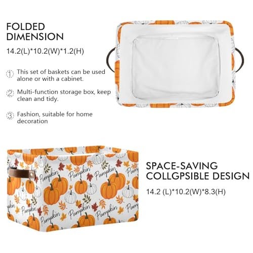 Bolaz Large Storage Basket Pumpkin Leaf Fall Autumn Foldable Storage Box Organizer Bins with Handles for Bedroom Home Office - Image 3