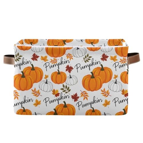 Bolaz Large Storage Basket Pumpkin Leaf Fall Autumn Foldable Storage Box Organizer Bins with Handles for Bedroom Home Office - Image 1