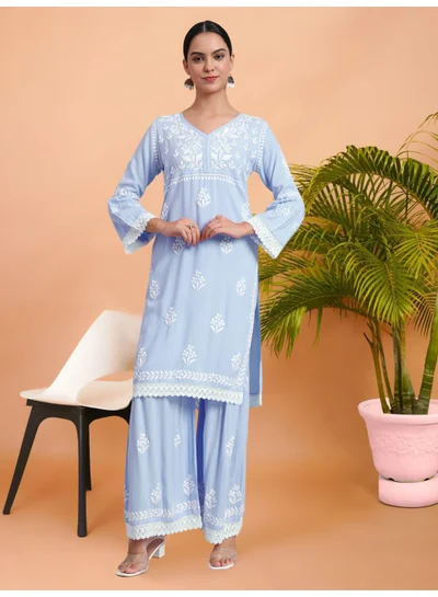 Alaya Women Hand Embroidered Lucknowi Chikankari Rayon Kurta Set-AL4077KS