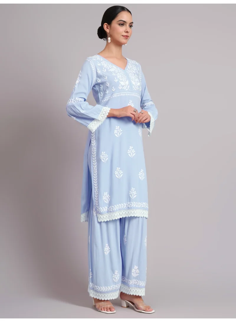 Alaya Women Hand Embroidered Lucknowi Chikankari Rayon Kurta Set-AL4077KS