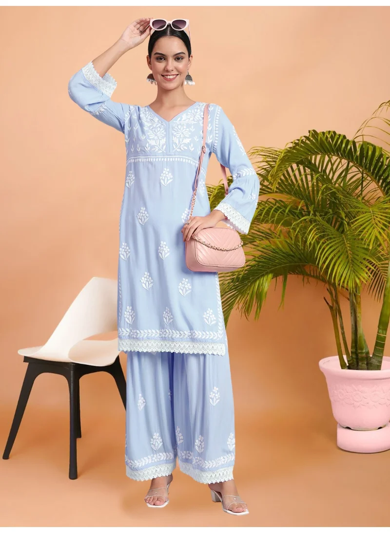 Alaya Women Hand Embroidered Lucknowi Chikankari Rayon Kurta Set-AL4077KS