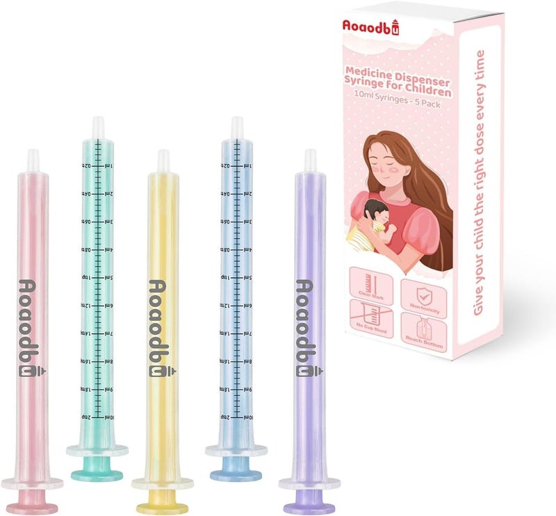 Aoaodbu Baby Medicine Dispenser Syringe for Children, Mouth Syringe, Liquid Plastic Syringe without Needle, Leak-Proof Dosing Tools, 10 Unique Colour Syringes - Image 1