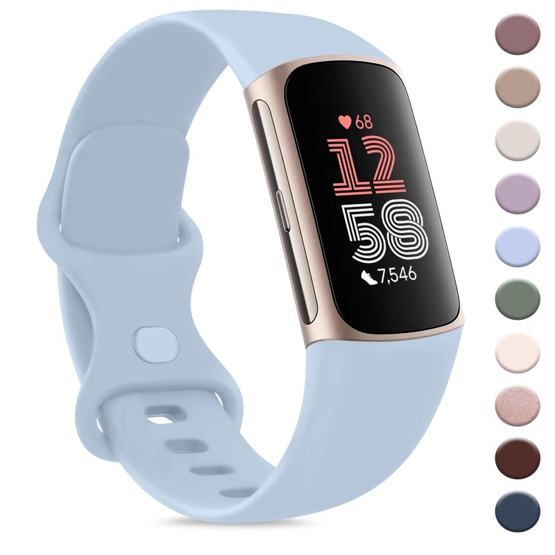 AK سوار AK الرياضي متوافق مع أساور Fitbit Charge 6 / Fitbit Charge 5 للنساء والرجال، أشرطة استبدال ناعمة كلاسيكية لساعات Fitbit Charge 6 / 5 متقدمة لمراقبة اللياقة البدنية والصحة (بيبي) - Image 1