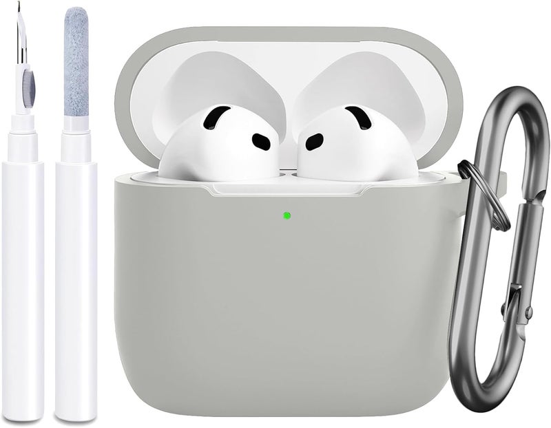 CERLINK AirPods 4 Case Cover Soft Silicone Material 2024, Full Protective Case Cover for Apple Airpods 4 with Anti-Lost Keychain (Grey with Pen) - Image 1