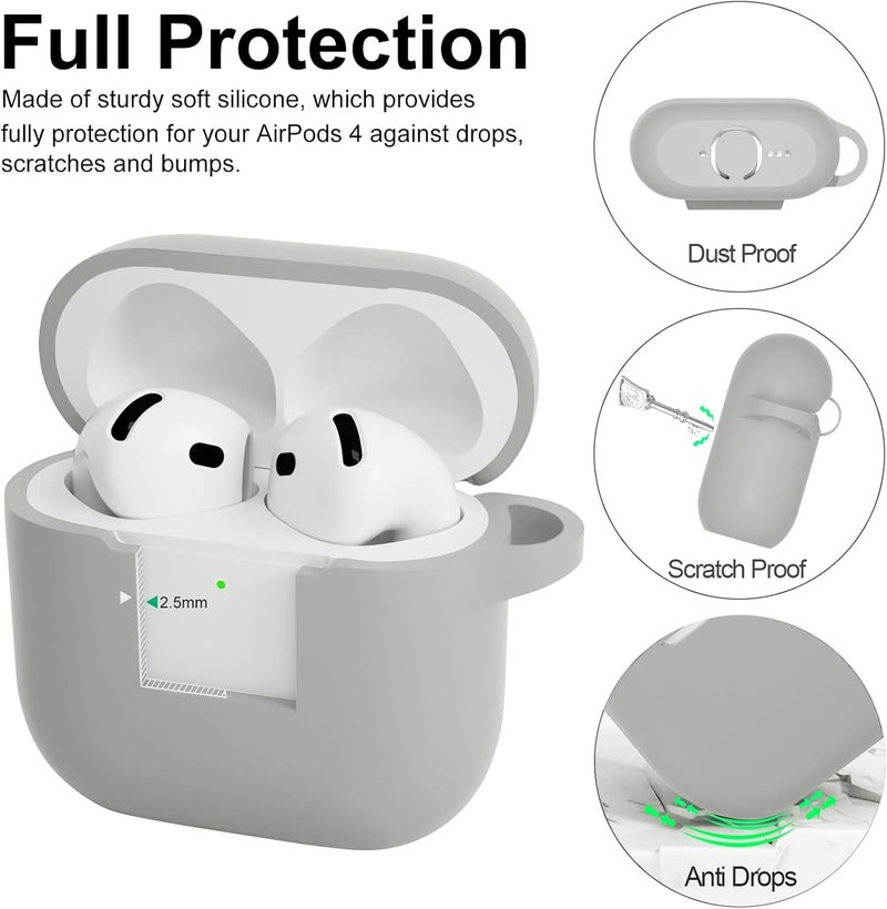 CERLINK AirPods 4 Case Cover Soft Silicone Material 2024, Full Protective Case Cover for Apple Airpods 4 with Anti-Lost Keychain (Grey with Pen) - Image 2