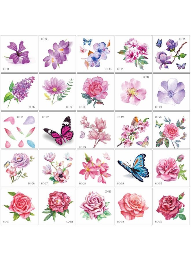 Konsait 50Sheet Flower Temporary Tattoos for Women Teens Girls, Tiny Temporary Tattoo Adult Waterproof Body Art Sticker Hand Neck Wrist, include Flower Butterfly Leaf Lotus Cherry Blossoms Tattoo  - Image 3
