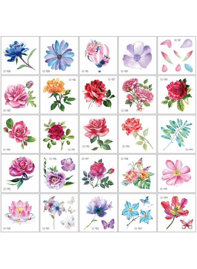 Konsait 50Sheet Flower Temporary Tattoos for Women Teens Girls, Tiny Temporary Tattoo Adult Waterproof Body Art Sticker Hand Neck Wrist, include Flower Butterfly Leaf Lotus Cherry Blossoms Tattoo  - Image 4
