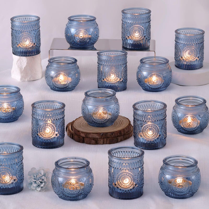 DARJEN Blue Votive Candle Holders Set of 36 - Votive Candle Holders Bulk, Glass Candle Holder for Party Decoration, Tea Lights Candle Holders for Wedding - Image 1