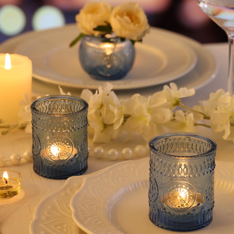 DARJEN Blue Votive Candle Holders Set of 36 - Votive Candle Holders Bulk, Glass Candle Holder for Party Decoration, Tea Lights Candle Holders for Wedding - Image 4