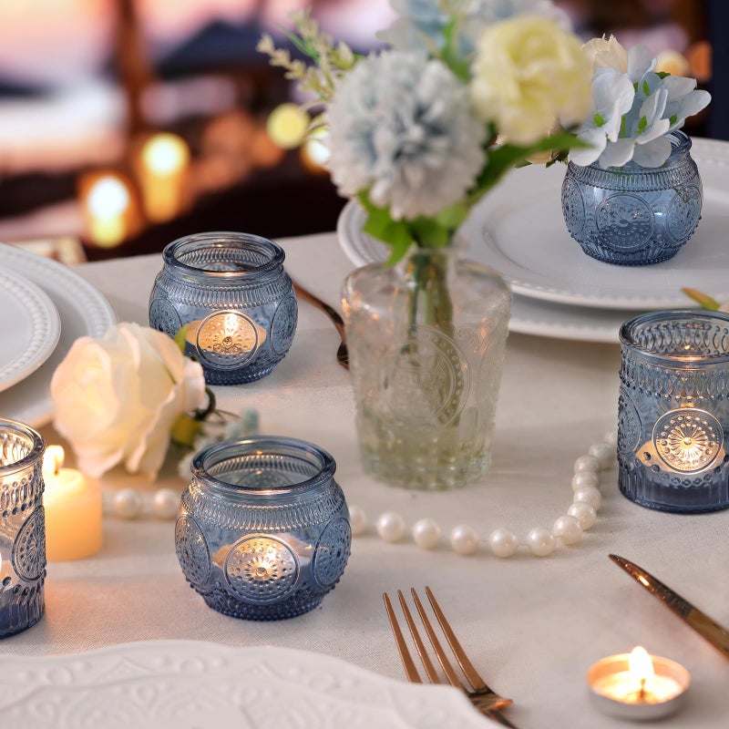 DARJEN Blue Votive Candle Holders Set of 36 - Votive Candle Holders Bulk, Glass Candle Holder for Party Decoration, Tea Lights Candle Holders for Wedding - Image 2